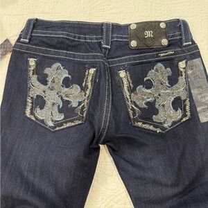 Miss Me Navy Jeans with Metallic Embroidery JE57635L SKINNY